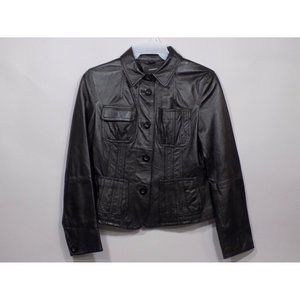 Colebrook Coat Womens Leather Multi Pocketed Tapered Jacket M Black lined ladies